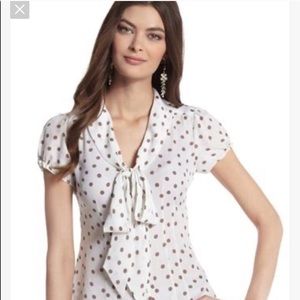 WHBM silk front tie polka dot top EUC